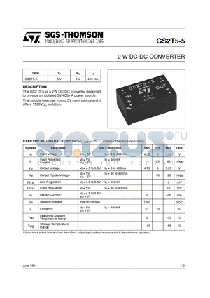 GS2T5-5 datasheet - 2 W DC-DC CONVERTER