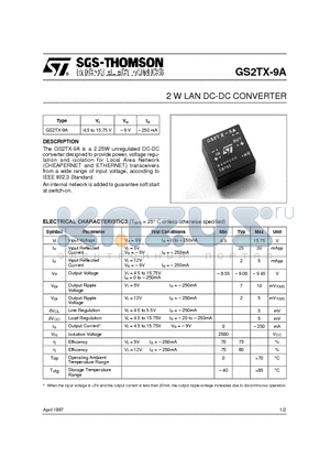 GS2TX-9A datasheet - 2 W LAN DC-DC CONVERTER