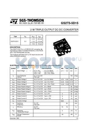 GS2T5-5D15 datasheet - 2 W TRIPLE OUTPUT DC-DC CONVERTER