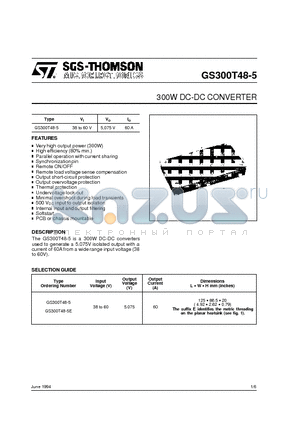 GS300T48-5E datasheet - 300W DC-DC CONVERTER