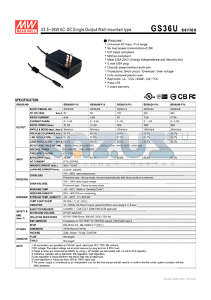 GS36U datasheet - 22.5~36WAC-DC Single Output Wall-mounted type