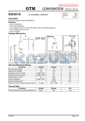 GS3018 datasheet - N-CHANNEL MOSFET