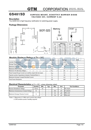 GS401SD datasheet - SURFACE MOUNT SCHOTTKY BARRIER DIODE