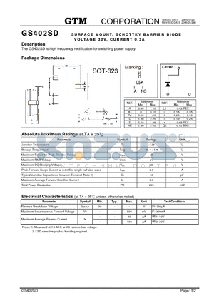 GS402SD datasheet - SURFACE MOUNT SCHOTTKY BARRIER DIODE