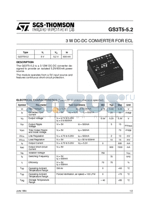 GS3T5-5.2 datasheet - 3 W DC-DC CONVERTER FOR ECL