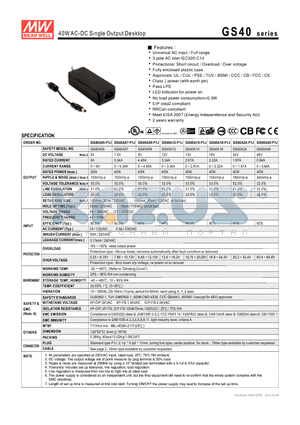 GS40A05-P1J datasheet - 40WAC-DC Single Output Desktop