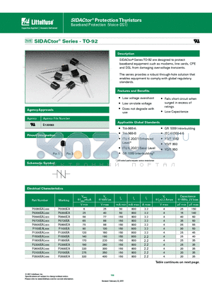 P2300EBLXXX datasheet - SIDACtor^ Series TO-92 are designed to protect baseband equipment