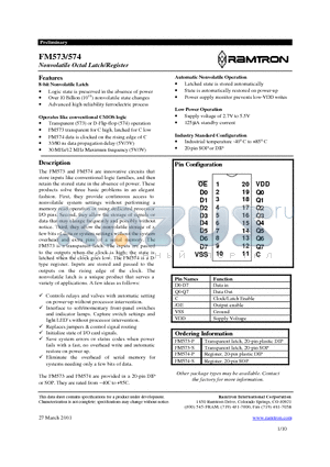 FM573 datasheet - Nonvolatile Octal Latch/Register