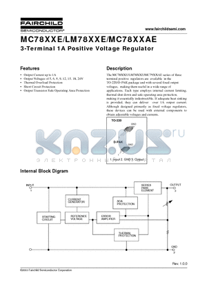 MC7805ECT datasheet - 3-Terminal 1A Positive Voltage Regulator