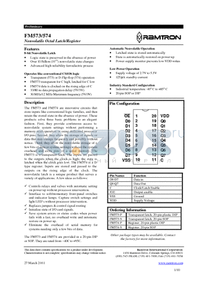 FM574 datasheet - Nonvolatile Octal Latch/Register