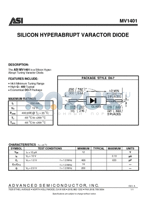 MV1401 datasheet - SILICON HYPERABRUPT VARACTOR DIODE