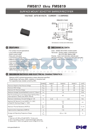 FM5818 datasheet - SURFACE MOUNT SCHOTTKY BARRIER RECTIFIER