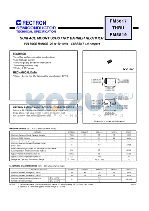 FM5819 datasheet - SURFACE MOUNT SCHOTTKY BARRIER RECTIFIER (VOLTAGE RANGE 20 to 40 Volts CURRENT 1.0 Ampere)