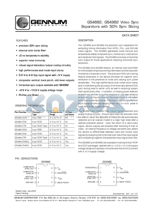 GS4982-CDA datasheet - Video Sync Separators with 50% Sync Slicing