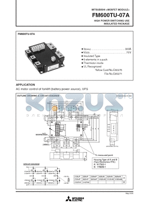 FM600TU-07A datasheet - HIGH POWER SWITCHING USE INSULATED PACKAGE