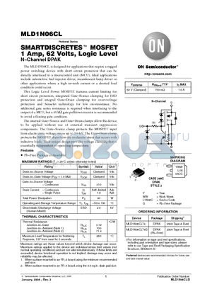 MLD1N06CLT4G datasheet - SMARTDISCRETES TM MOSFET 1 Amp, 62 Volts, Logic Level N−Channel DPAK