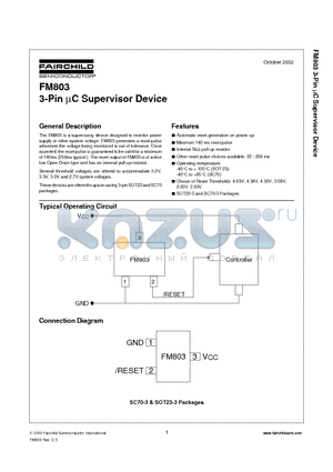 FM803 datasheet - 3-Pin lC Supervisor Device