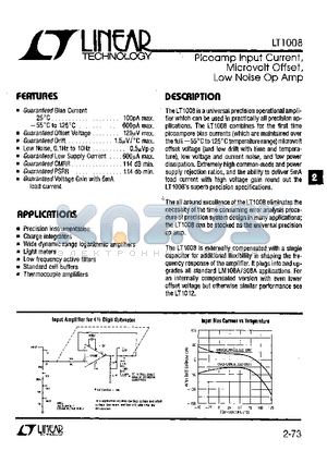 LT1008MH datasheet - Picoamp Input Current,Microvolt Offset,Low Noise Op Amp