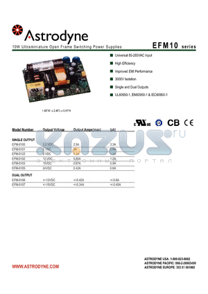 EFM-0106 datasheet - 10W Ultraminiature Open Frame Switching Power Supplies