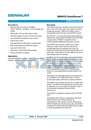 GS4915 datasheet - ClockCleaner