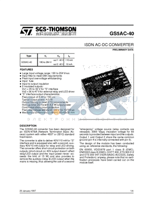 GS5AC-40 datasheet - ISDN AC-DC CONVERTER
