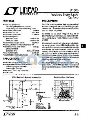 LT1006CJ8 datasheet - Precision, Single Supply Op Amp