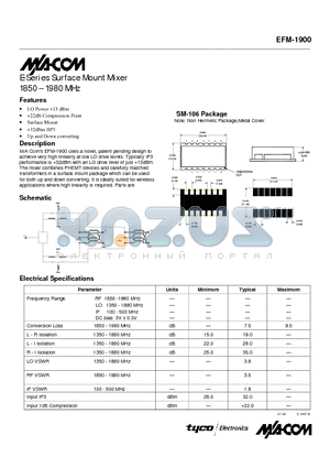 EFM-1900 datasheet - E-Series Surface Mount Mixer 1850 - 1980 MHz