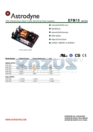 EFM-1505M datasheet - 15W Ultraminiature Open Frame Switching Power Supplies