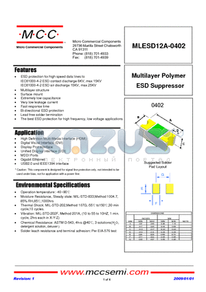 MLESD12A-0402 datasheet - Multilayer Polymer ESD Suppressor