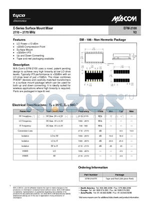 EFM-2100 datasheet - E-Series Surface Mount Mixer 2110-2170MHz