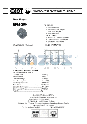 EFM-260 datasheet - Piezo Buzzer