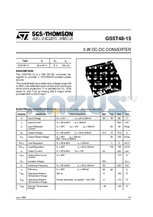 GS5T48-15 datasheet - 5 W DC-DC CONVERTER