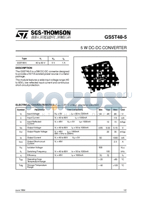 GS5T48-5 datasheet - 5 W DC-DC CONVERTER