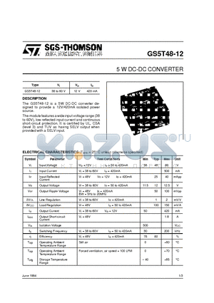 GS5T48-12 datasheet - 5 W DC-DC CONVERTER