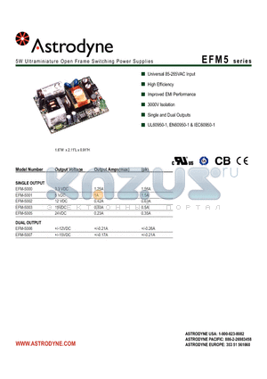 EFM-5003M datasheet - 5W Ultraminiature Open Frame Switching Power Supplies