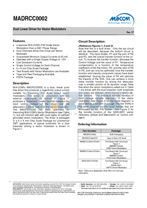 MAMDCC0005-DC000 datasheet - Dual Linear Driver for Vector Modulators