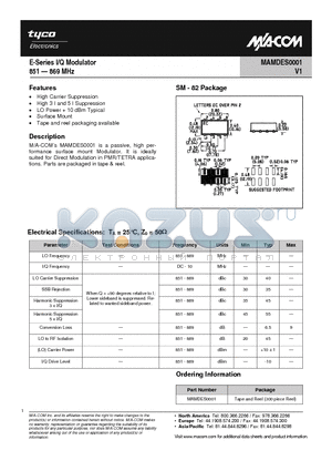 MAMDES0001 datasheet - E-Series I/Q Modulator 851 - 869 MHz