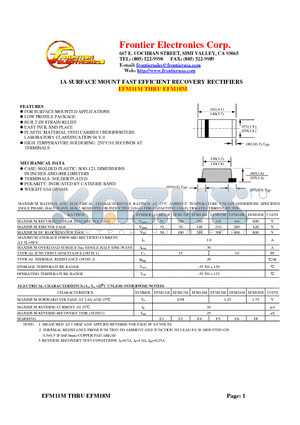 EFM15M datasheet - 1A SURFACE MOUNT FAST EFFICIENT RECOVERY RECTIFIERS