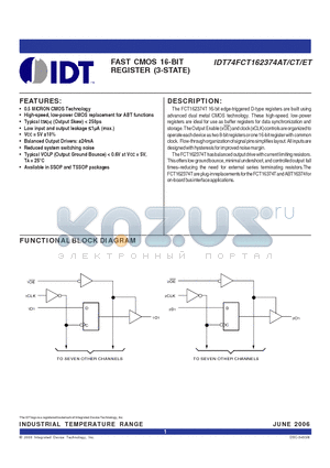 IDT74FCT162374ETPA datasheet - FAST CMOS 16-BIT REGISTER (3-STATE)