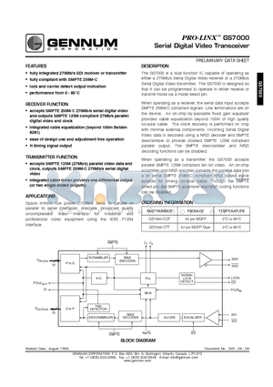 GS7000 datasheet - Serial Digital Video Transceiver