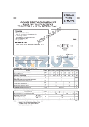 EFM202L datasheet - SURFACE MOUNT GLASS PASSIVATED SUPER FAST SILICON RECTIFIER VOLTAGE RANGE 50 to 600 Volts CURRENT 2.0 Ampere