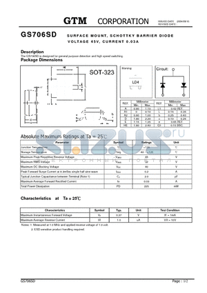 GS706SD datasheet - SURFACE MOUNT SCHOTTKY BARRIER DIODE