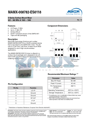 MAMX-008782-ES0118_V3 datasheet - E-Series Surface Mount Mixer