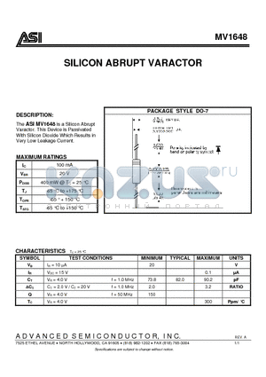 MV1648 datasheet - SILICON ABRUPT VARACTOR