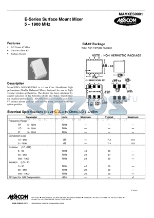 MAMXES0001 datasheet - E-Series Surface Mount Mixer 5 - 1900 MHz