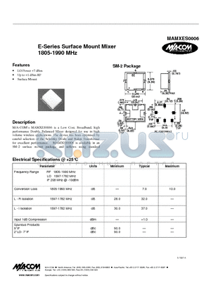 MAMXES0006 datasheet - E-Series Surface Mount Mixer 1805-1990 MHz