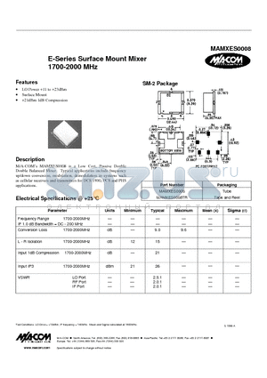 MAMXES0008 datasheet - E-Series Surface Mount Mixer 1700-2000 MHz