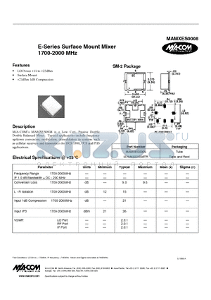 MAMXES0008TR datasheet - E-Series Surface Mount Mixer 1700-2000 MHz