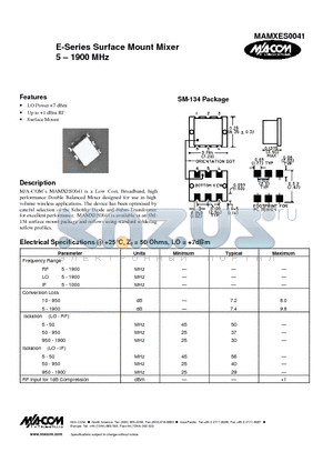 MAMXES0041 datasheet - E-Series Surface Mount Mixer 5 . 1900 MHz