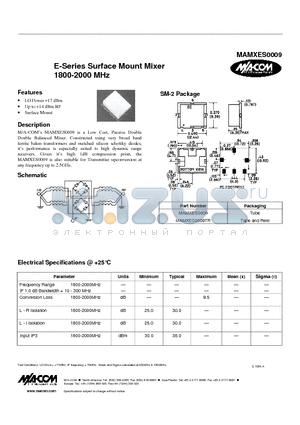 MAMXES0009TR datasheet - E-Series Surface Mount Mixer 1800-2000 MHz